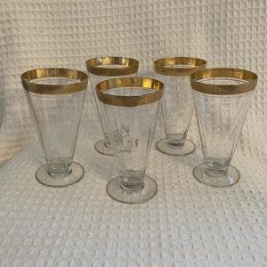 Tiffin 1930/1940’s Valencia Gold Trimmed Optic Paneled Ice Tea Glasses Set Of 5